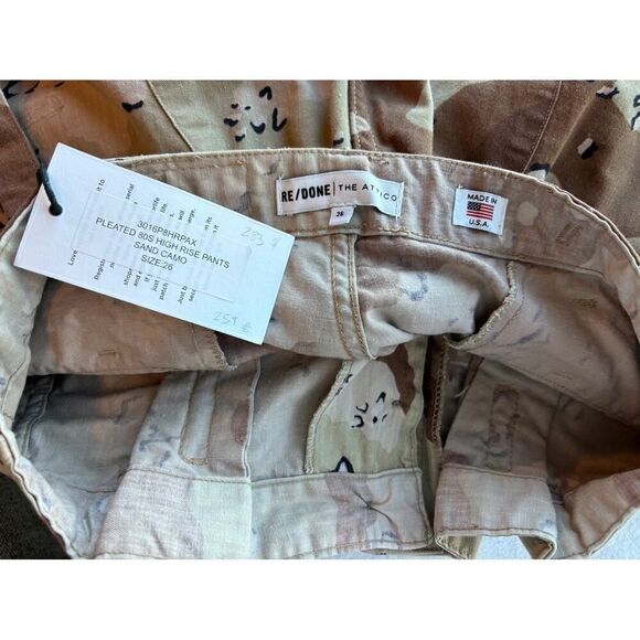NWT RE/DONE x The Attico Sand Camo Pant Pleated 80's HR Belted Tie Ankle 26 $550 - Picture 12 of 12